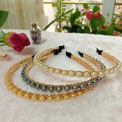 تل سر مرواریدی سه رنگ زیبا و خاص و شیک
